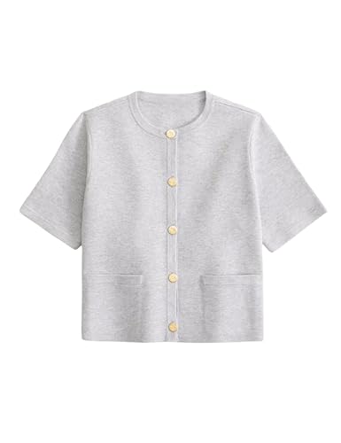 Womens Knit Cardigan Sweaters Fall Fashion Short Sleeve Button Down Cropped Coat Jacket with Pocket