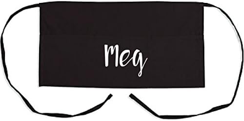 Monogrammed Personalized Name Half Waist 3 Pocket Thin Fabric Black Apron perfect for Teachers, waitstaff, crafters, groomers and more