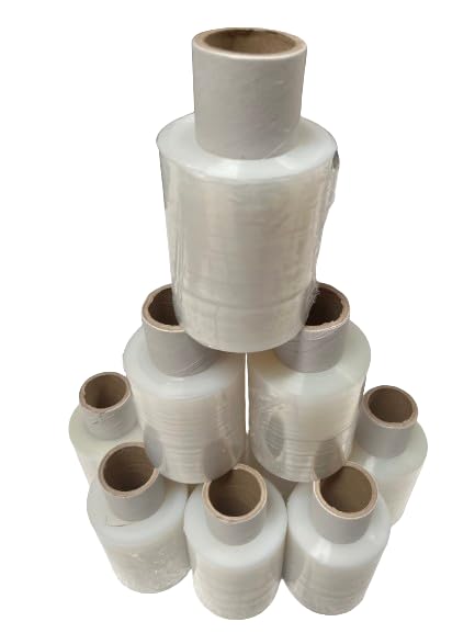 Mini rollos de film estirable transparente con mango, 300gr | Caja de 10 unidades de minifilm. | Mini film de 300 grs x 100 mm. | Ideal para unir embalar proteger