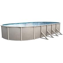 Pools Impressions 12 ft x 24 ft Oval Above Ground Swimming Pool | 48 Inch Resin Protected Steel Sided Walls | Bundle Includes 25 Gauge Overlap Liner & Widemouth Skimmer