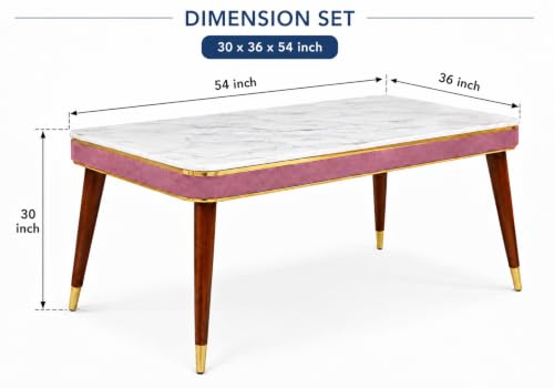 Image of WOODEN SPACE 4 Seater Wooden Dining Table Set | Urban Marble Top Dining Table with Chairs for Dining Room & Kitchen (Modern Frontline Dark Pink) (54 x 36 x 30 inch)