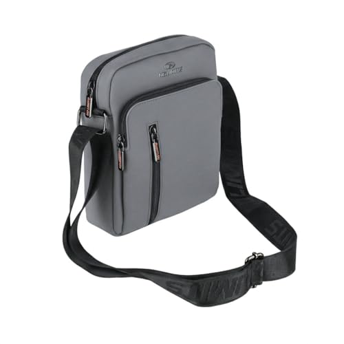 No Limits Borsello Uomo a Tracolla Regolabile, Impermeabile, Effetto Soft-Touch e Fodera Arancione, Multitasche con Zip, Grigio Medio