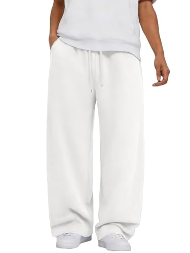 ATOFY Mens Baggy Sweatpants Wide Leg Elastic Waist Athletic Joggers Loose Lounge Pants with Pockets White