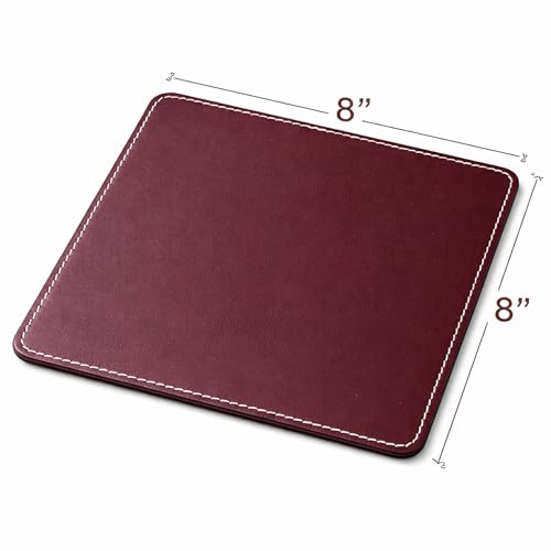 Image of Premium Mouse Pad for PC Mousepad Laptop Wireless Gaming Mouse Pad, 8 inchx8 inch Inch Non-Slip Leather Base, Waterproof Surface, Compatible with Laser and Optical Mice - Burgundy