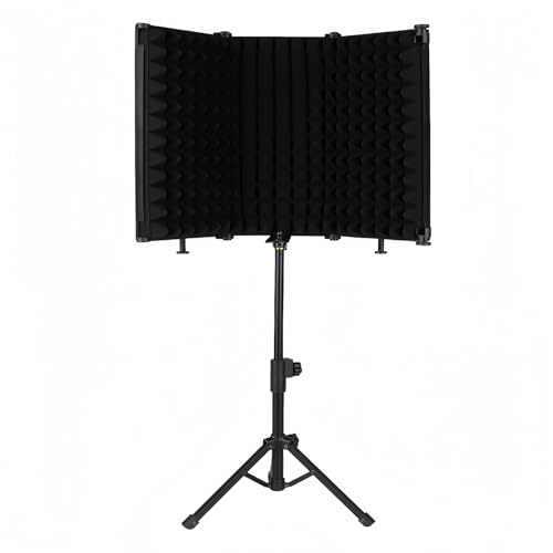 BAVBAVリフレクションフィルター スタンド 防音マイク マイク 防音 ボーカル録音 放送用リフレクション フィルター マイクスタンド設置型 卓上設置マイク 防音 吸音材 シールド 吸音研究所 (三つ折り,防音カバー + 高さ調整可能な三脚スタンド)