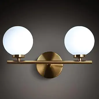 WOKE Double Globe at 180 Degree Indoor/Outdoor Wall Light/Wall Lamp Lighting for Decor Home/Living Room- Golden and Milky,Corded Electric (Without Bulb) 78949