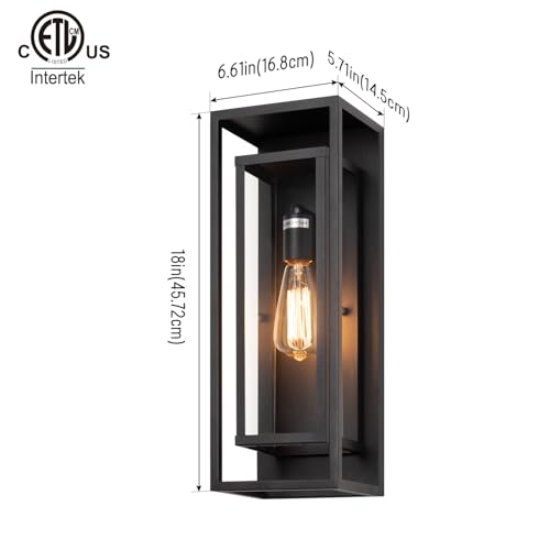 Image of mirrea 18 inch Modern Outdoor Porch Wall Light, Matte Black, 2 Pack