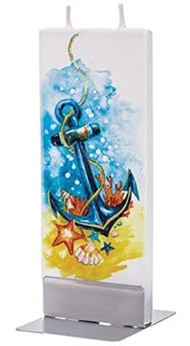 FlatyzHandmade Twin Wick Unscented Thin Flat Candle - Blue Anchor