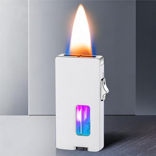 Encendedor de metal resistente al viento con cerradura de seguridad, llama ajustable, diseño portátil, for acampar, hacer senderismo y uso diario(C)