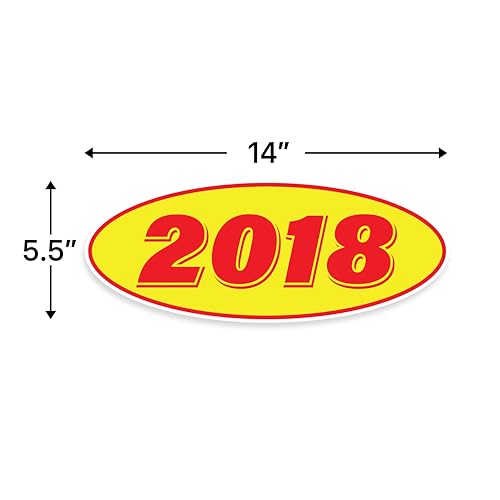 Image of 2018 Car Model Year Windshield Stickers | 14 inch x 5.5 inch Oval Stickers for Car Dealerships, Vehicle Windshields (Pack of 12)