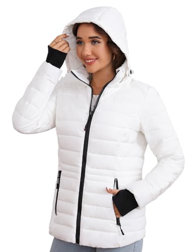 SLOWTOWN Women’s Lightweight Puffer Jacket Packable Hooded Puffer Jacket Winter Puffy Coat2