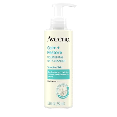 Aveeno Calm + Restore Nourishing Oat Face Cleanser, Daily Hydrating Facial Cleanser for Sensitive Skin with Nourishing Oat & Feverfew, Hypoallergenic, Non-Comedogenic, Fragrance-Free, 7.8 Fl Oz