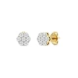 Gilded 1/4 Carat Total Weight Lab-Grown Diamond 14KT Yellow Gold Plated Silver Stud Earrings for Women | 7-Stone Flower Shaped | Hypoallergenic Fine Jewelry | Prong Setting, Push Back Nut | SI1 Clarity, F Color