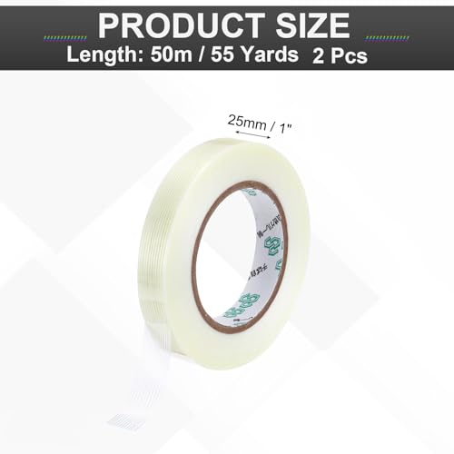Image of MECCANIXITY Strapping Tape, 2 Roll 1 Inch x 55 Yards Reinforced Packing Tape Filament Tape Heavy Task Packing Transparent 5.9 Mil Striped for Package Transport Electric Equipment Packaging
