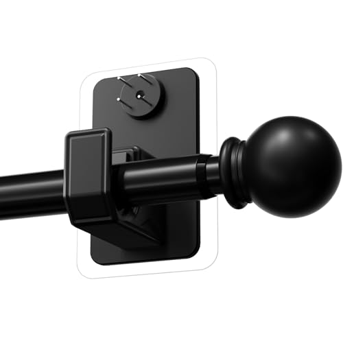 TRAROD 2.0 Pro Gardinenstange Ohne Bohren (with Klebeband und Verdeckte Nägel) 72-130 cm 16 mm Durchmesser Ausziehbare Vorhangstange Ohne Bohren Schwarze Geeignet für Leichte Gardinen Mieterfreundlich