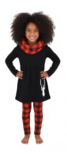 Image of Unique Baby Girls Kids Toddler 3pc Outfit Set Long Sleeve Cotton Blend Tunic Top Leggings and Scarf