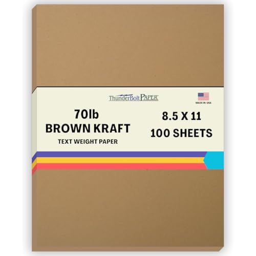 100 Brown Kraft Fiber 28/70# Text (NOT Card/Cover) Paper Sheets - 8.5 X 11 Inches Standard Letter|Flyer Size - 70lb/Pound Weight - Earthy Color - Natural Fibers - Smooth Finish
