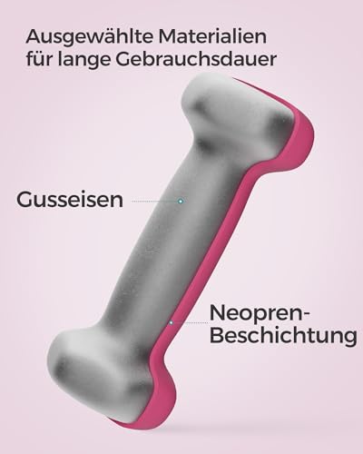 SONGMICS Hanteln 2er Set, 2 x 0,5 kg, Kurzhanteln mit matter Beschichtung aus Neopren, rutschfest, Fitness, Krafttraining, für Zuhause, Fitnessstudio, pink SYL61PK