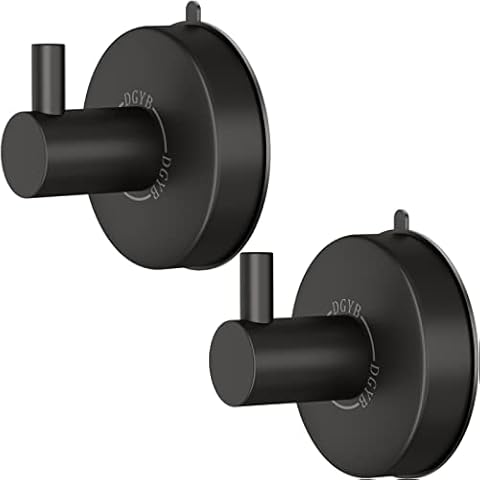 DGYB Black Shower Hooks Suction Cup Set of 2 Bathroom Towel Hooks 304 Stainless Steel Waterproof Hand Towel Hook 15 LB Removable Wall Hooks for Kitchen Bathrooms Door Window Cover