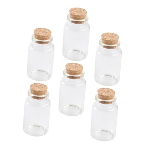 WEKADRIN 6個 密閉可能な軟木栓付き高硼硅ガラス保存瓶 防湿防塵設計で 茶葉 乾燥果実保存に 透明ボトルで内容物を一目で判別可能