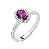 Sterling Silver 925 Amethyst & CZ Oval Cluster Halo Ring size K - S (S)
