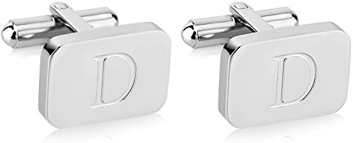 18K White-Gold Plated Initial Engraved Stainless Steel Men’s Cufflinks With Gift Box -Personalized Alphabet Letter’s A-Z By Lux & Pair (D- White Gold)