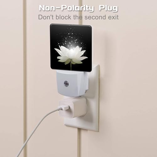 Image of Magic White Lotus Flower Night Light for Kids, Glowing Lotus Floral Night Light Plug in with Dusk to Dawn Sensor, 0.5w Energy Saving Sleep Friendly Nightlight for Hallway Stairway Kitchen Bedroom