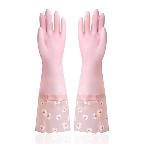ZYFHYU Guantes Impermeables de Terciopelo de látex de Goma, duraderos, Limpieza, Lavado de Ropa, hogar, Cocina, Invierno para Tareas(Color1)