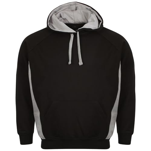 Adults Unisex Team Hoodie Mens Womens Heavyweiht Fleece Pullover Lined Hood (Black-Silver, 2XL)