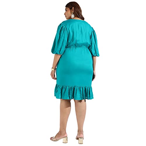 Image of Instafab Plus Women's Multicolour Printed Midi Length Short Sleeve Regular Fit Wrap Dress for Casual Wear | Modern Clothing Dress Crafted with Comfort Fit for Everyday Wear, 3XL