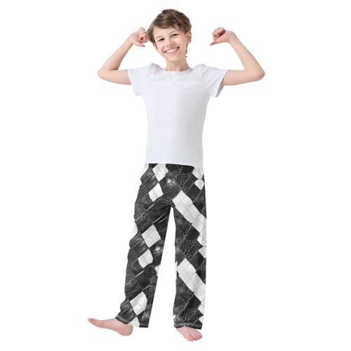 Boys' Pants Black White Snakeskin Checkereds Long Bottoms Jogger Pants Elastic Waist Trousers with Pockets S-XL2