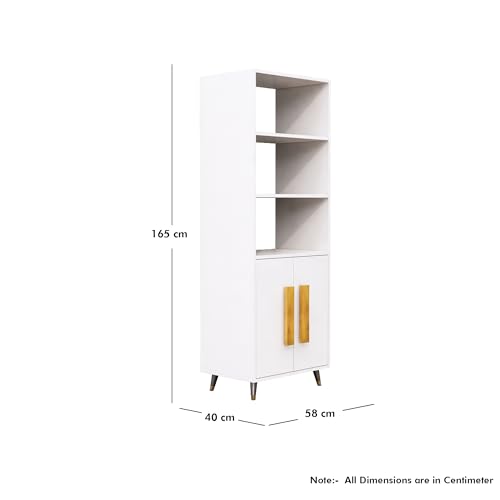 Image of Bniture Book Shelf Wooden | Engineered Wood Bookshelf for Home with 2 Door & 3 Shelf | Multipurpose Open Book Shelf Stand for Library, Study Room & Living Room | Frosty White