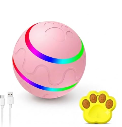 Remote Control Dog Ball, Interactive Automatic Rolling & Bouncing Dog Toy, Motion Activated Rechargeable LED Pet Toy for Medium and Large Dogs, Active Breeds, Also Suitable for Puppies and Cats, Pink