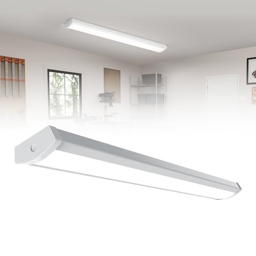 HYPERLITE 4ft LED Wraparound Light 60W 6600LM 4 LED Shop Lights Fixture with 3 Wattages for Garage 4000K Neutral White Wrap Light AC120V ETL Listed 48inch Led Light Fixtures for Office Kitchen