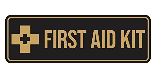 Image of Standard First Aid Kit Sign (Black /Gold) - Small (2 Pack)