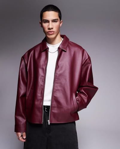 Image of Faux Leather Oversized Coach Jacket for Men | Premium Streetwear Outerwear for Winter, Travel, Parties | Classic Stylish Design