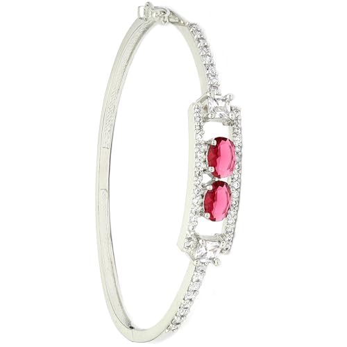 Image of ZENEME Rhodium-Plated Oval Shape American Diamond Studded Handmade Kada Bracelet For Girls and Women