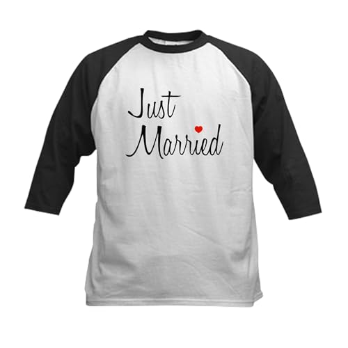CafePress Just Married (Black Script W/Heart) Baseball JERS Kids Cotton Baseball Jersey, 3/4 Raglan Sleeve Shirt