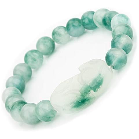 ZenBless Natural Feng shui Bracelet Women Men Agate Jasper crystal Chalcedony Bracelet Real Natural White Stones Wealth Bracelet with Pi Xiu/Pi Yao Attract Wealth Good Luck Light Green 10mm Bead Cover