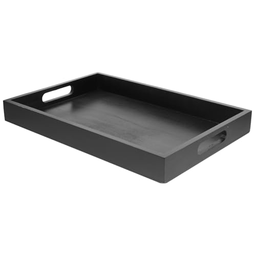 CIYODO Bandeja Rectangular Bandeja de Servicio con Asas Bandeja de te Platos Bandeja de Comida rectángulo té bandejas Pallet palets Madera Bandeja de restaurantes Bandeja de Madera Black