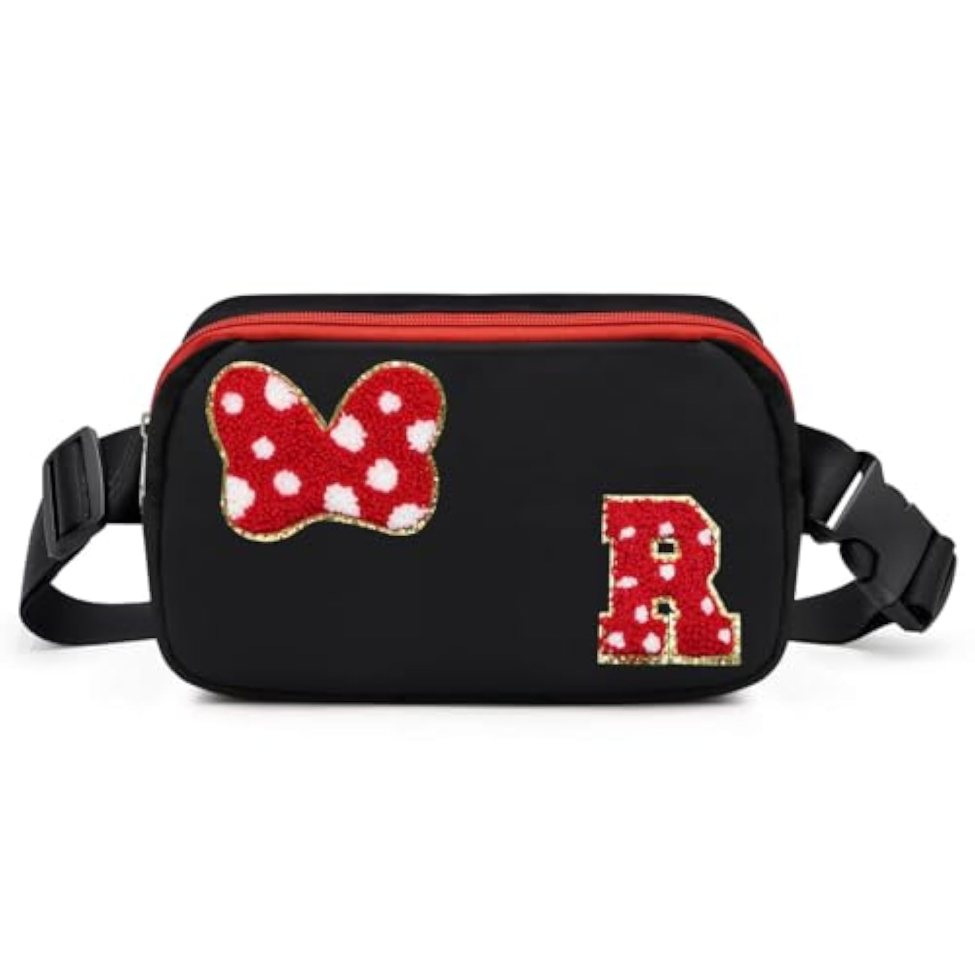 Chenille Initial Letter Bow Mouse Fanny Pack, Waterproof Bag