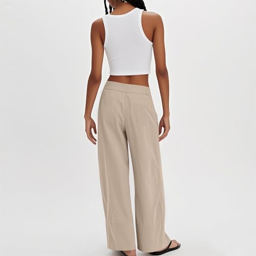 Wide Leg Linen Pants for Women Lightweight Summer Baggy Elastic High Waisted Palazzo Lounge Pants with Pockets4