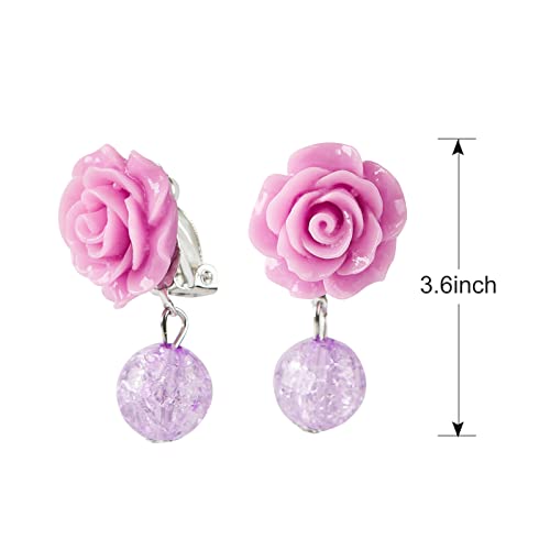 Purple Flower Hair Clip with Clip On Earrings for Women Halloween Costume Accessories Headpiece for Isabella3