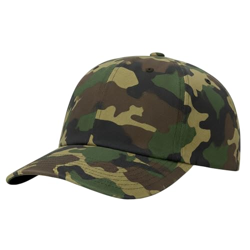 Stitch and Bill Mens Athletic Deep-Crown Baseball Cap 100% Soft Cotton Unstructured Dad Hat Outdoors Adjustable (US Alpha One Size Green Camo Cotton Soft Panels)