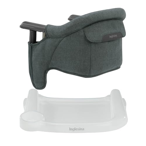 Inglesina Fast Table Chair - Charcoal Gray Melange + Fast Dining Tray - Portable Baby High Chair - for Babies & Toddlers up to 37 lbs - Fits Tables 0.8 to 3.5 Thick - Compact - Travel Bag Included
