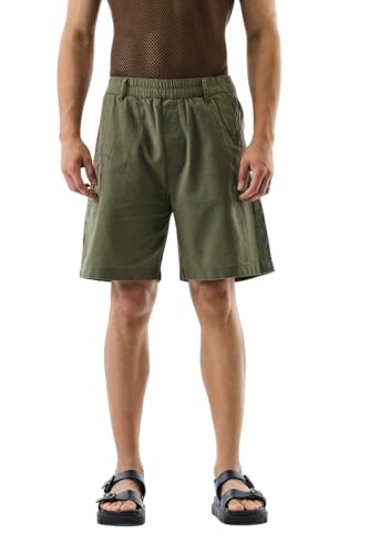 Image of SNITCH Men Casual Shorts | Regular Fit Mid Rise Solid Pattern | 100% Cotton Smooth Texture with Drawstring Closure & Elastic Waistband for Summer & Club Wear