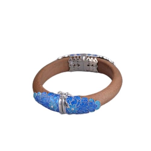 Bracelet S925 femme en argent vintage et bois de santal bleu classique