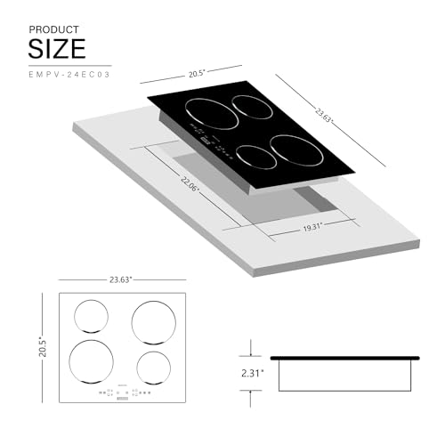 Image of Empava Built-in 24 in. 240V Electric Stove Smooth Surface Cooktop in Black with 4 Elements