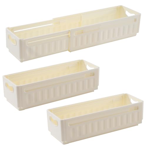 Aufbewahrungsbox Kunststoff Klappkiste Aufbewahrungskorb Dehnbar Organizer Box Aufbewahrungsbox Küchenschrank für Küche, Bad, Büro, Schlafzimmer, Klassenzimmer, Schrank, Schublade 3 Stück 47.5×8×10cm