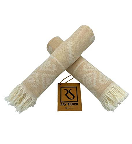 Ray Silver Aztec Turkish Hand Towels Set Of 2 100% Cotton Peshtemal Soft Feel 18 X 36Inches Light Weight Travel Camping Bath Sauna Beach Gym Pool Blanket Quick Dry Oversized Towel (Nude, Hand Towel) #TOP6